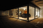 View into living room at night